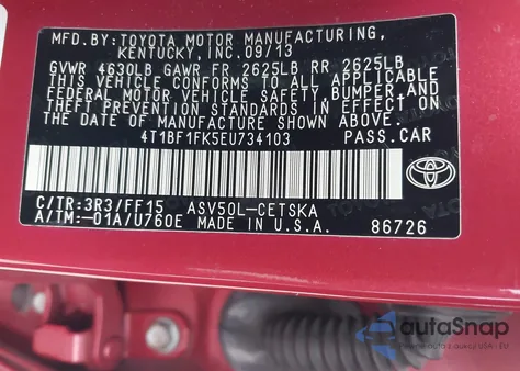 2014 Toyota Camry Se from USA, damaged, VIN 4T1BF1FK5EU734103